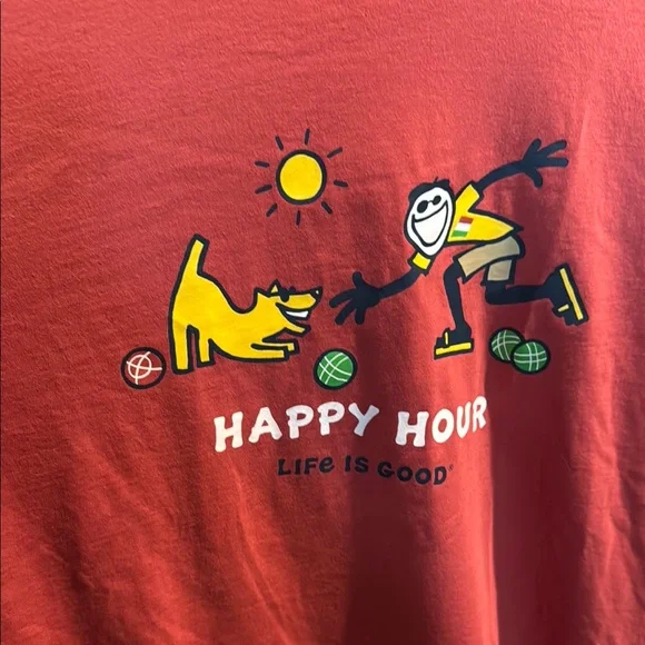 Men’s NWT pinkish orange Life Is Good Happy Hour Graphic Tee. Size XL - Picture 3 of 5